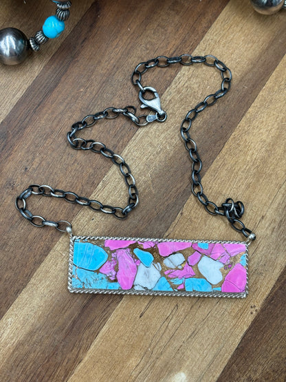 Cotton Candy #826-18 XL Bar Necklace by Brandon Etcitty, Navajo