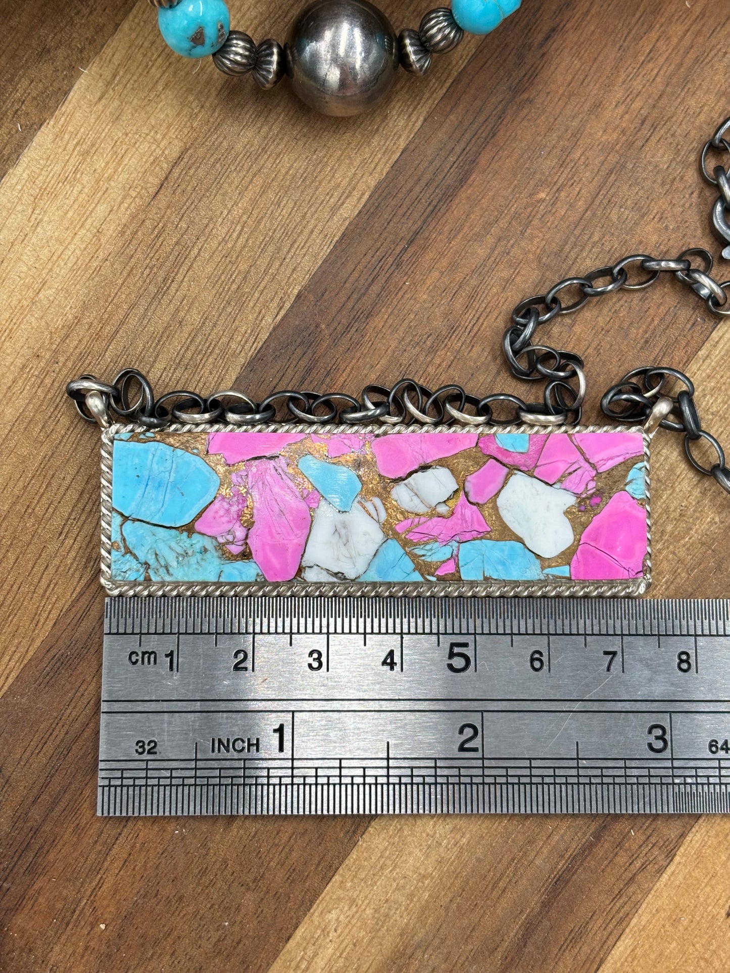 Cotton Candy #826-18 XL Bar Necklace by Brandon Etcitty, Navajo