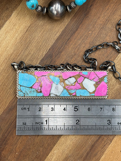 Cotton Candy #826-18 XL Bar Necklace by Brandon Etcitty, Navajo