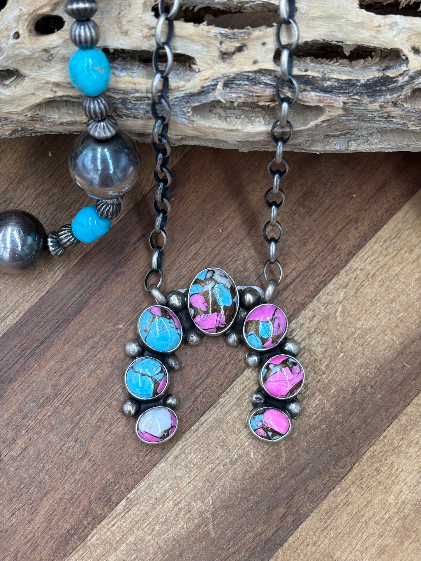 Cotton Candy #826-21 Naja Necklace by Augustine Largo, Navajo