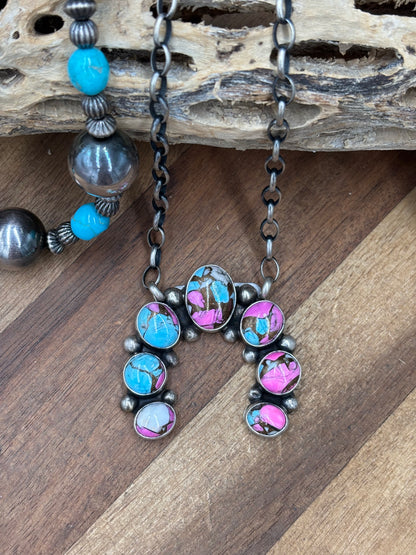 Cotton Candy #826-21 Naja Necklace by Augustine Largo, Navajo