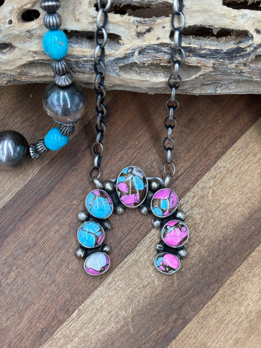 Cotton Candy #826-21 Naja Necklace by Augustine Largo, Navajo