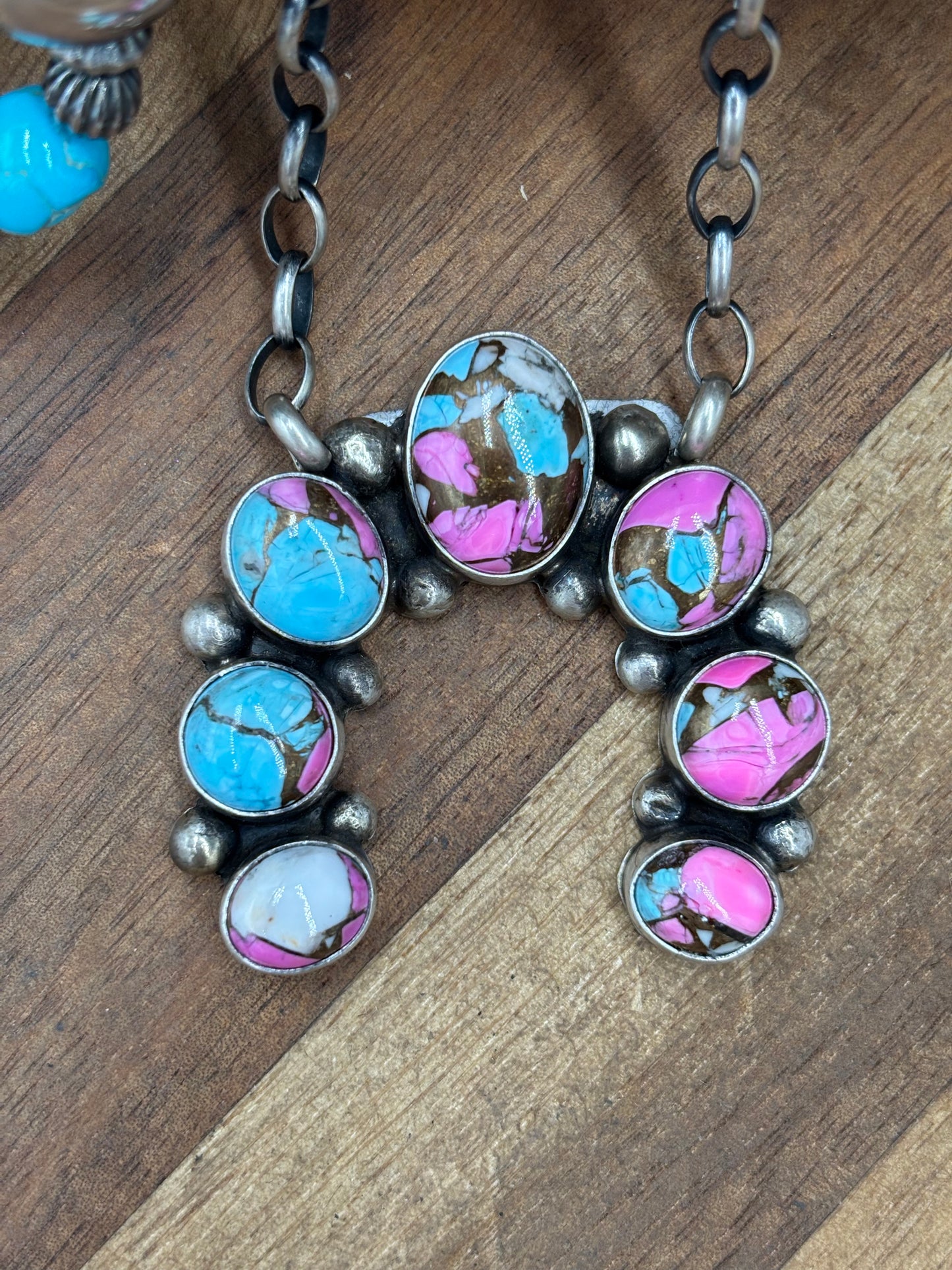 Cotton Candy #826-21 Naja Necklace by Augustine Largo, Navajo