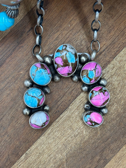 Cotton Candy #826-21 Naja Necklace by Augustine Largo, Navajo