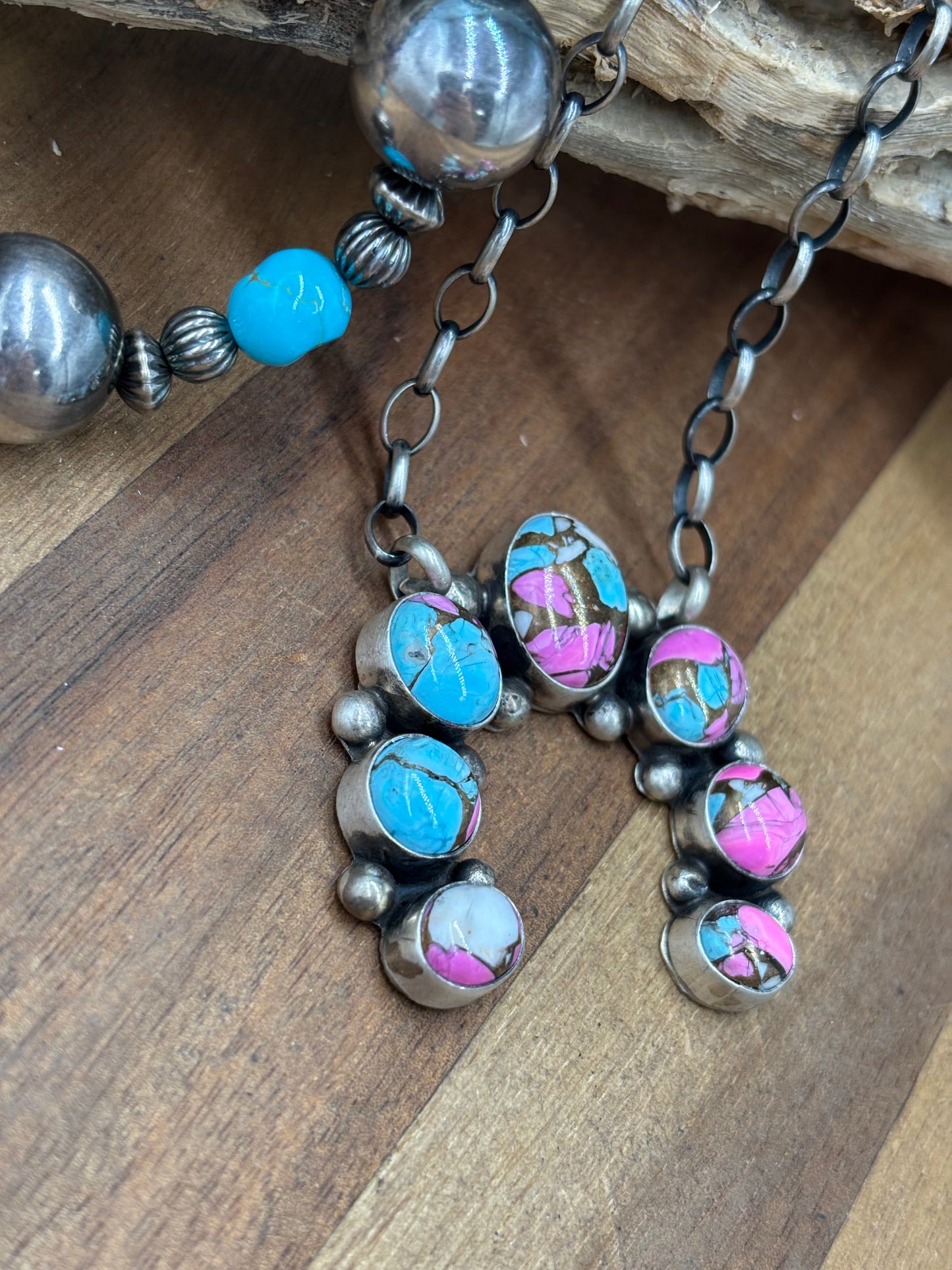 Cotton Candy #826-21 Naja Necklace by Augustine Largo, Navajo