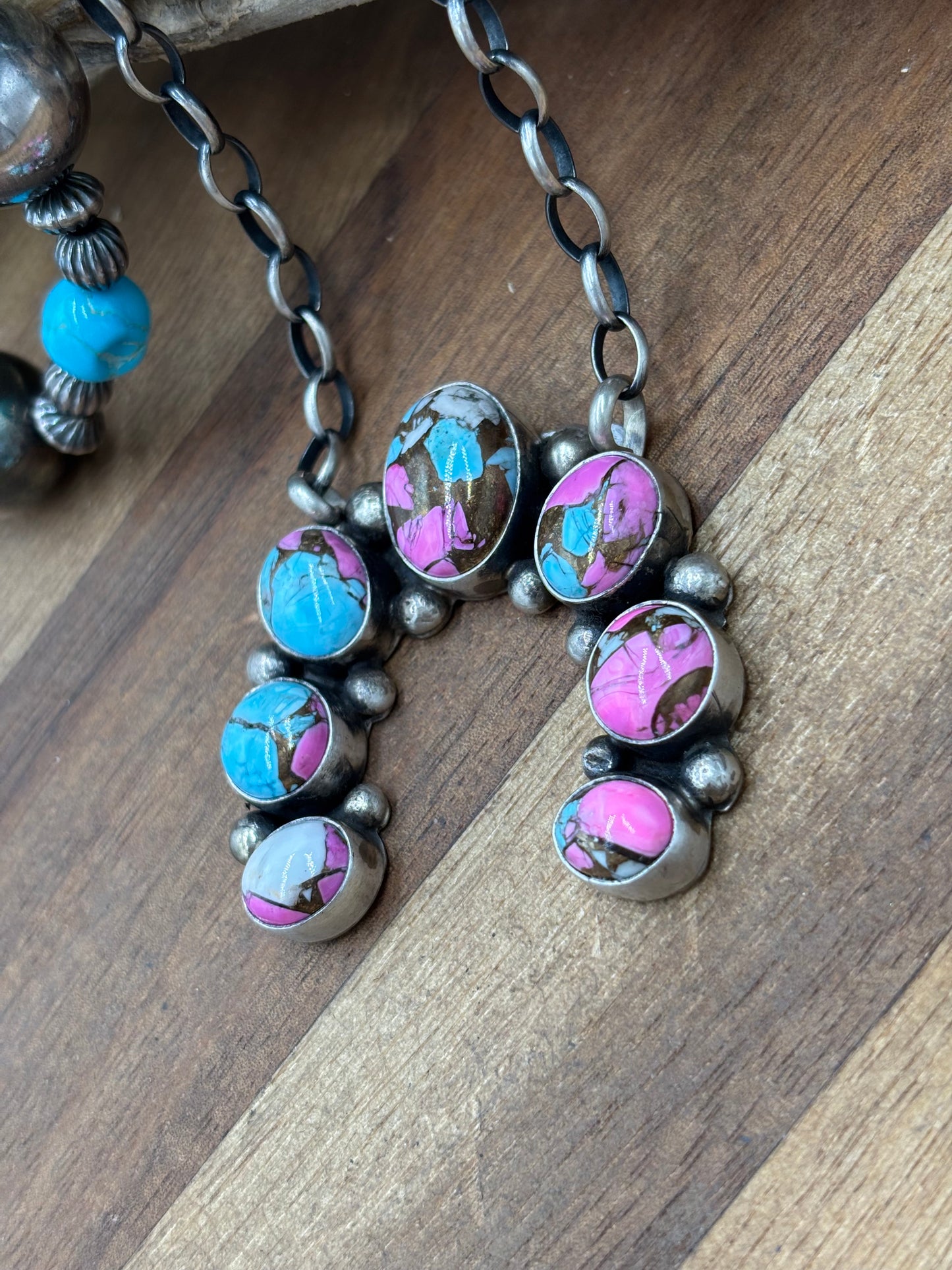 Cotton Candy #826-21 Naja Necklace by Augustine Largo, Navajo