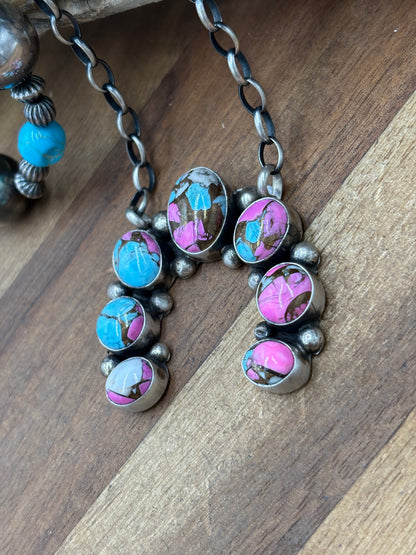 Cotton Candy #826-21 Naja Necklace by Augustine Largo, Navajo