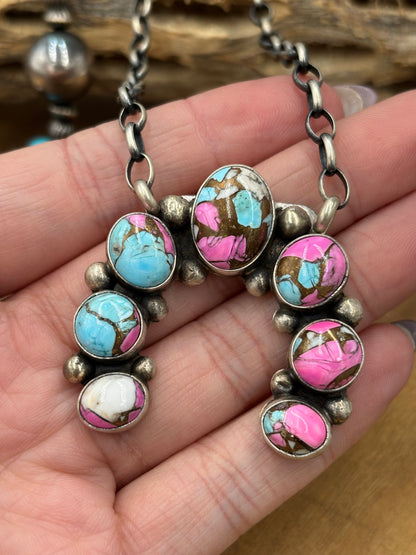 Cotton Candy #826-21 Naja Necklace by Augustine Largo, Navajo