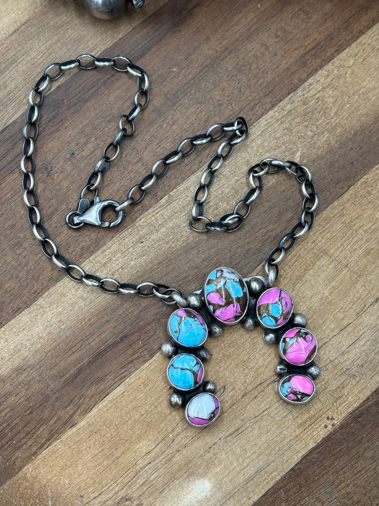 Cotton Candy #826-21 Naja Necklace by Augustine Largo, Navajo