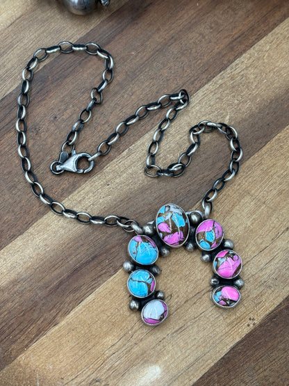 Cotton Candy #826-21 Naja Necklace by Augustine Largo, Navajo