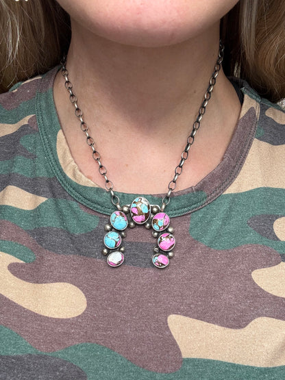 Cotton Candy #826-21 Naja Necklace by Augustine Largo, Navajo