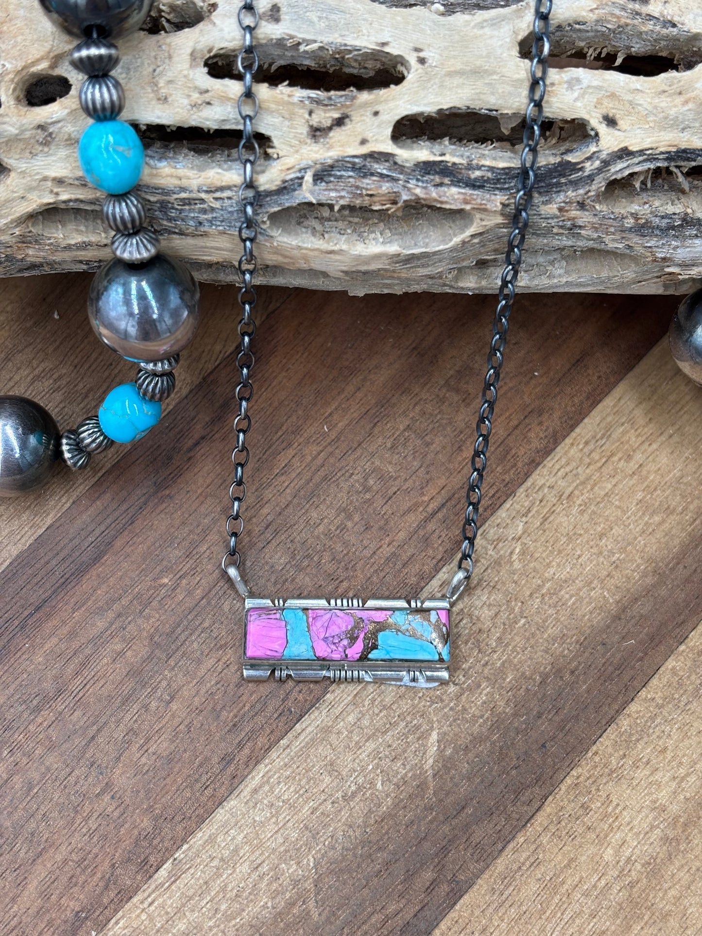 Cotton Candy #826-23 Bar Necklace by Steve Francisco, Navajo