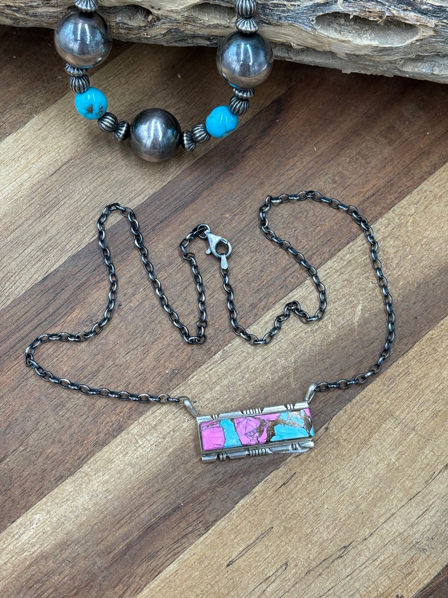 Cotton Candy #826-23 Bar Necklace by Steve Francisco, Navajo