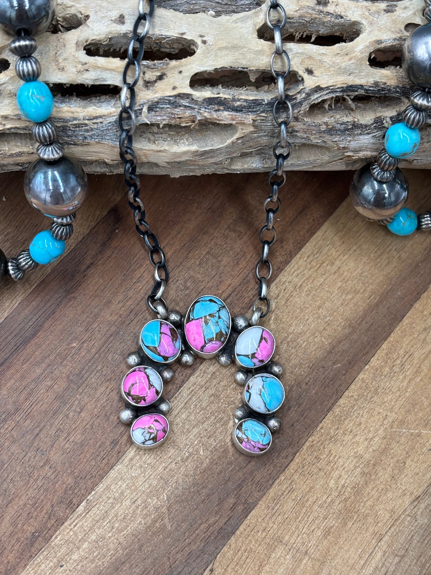 Cotton Candy #826-22 Naja Necklace by Augustine Largo, Navajo