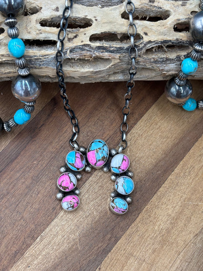 Cotton Candy #826-22 Naja Necklace by Augustine Largo, Navajo