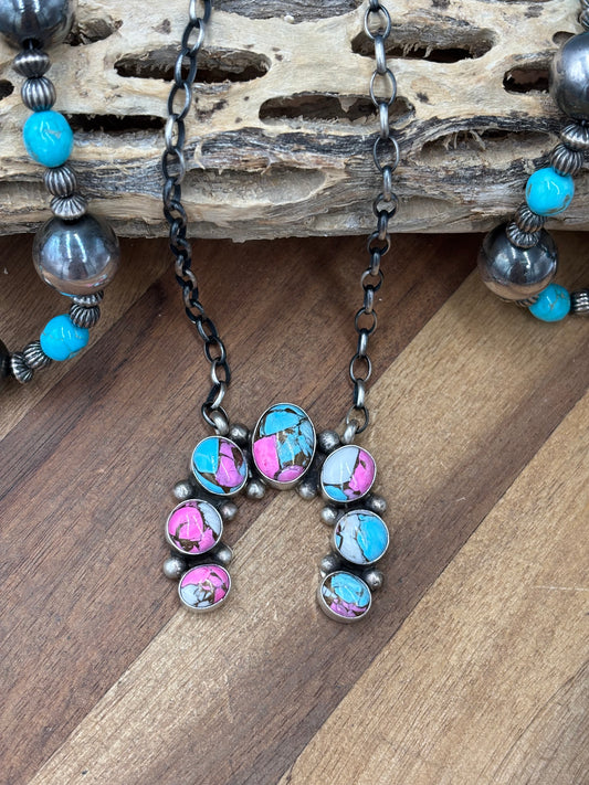 Cotton Candy #826-22 Naja Necklace by Augustine Largo, Navajo