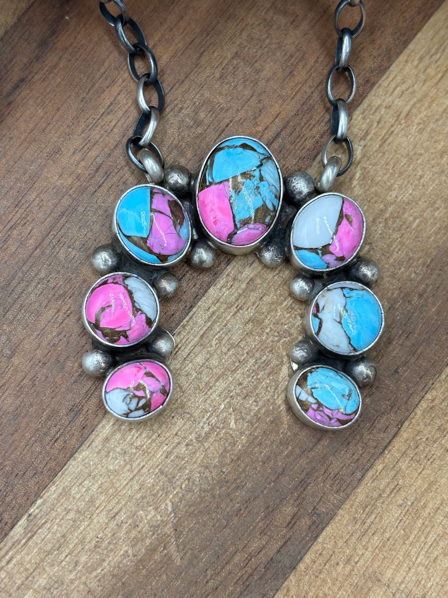 Cotton Candy #826-22 Naja Necklace by Augustine Largo, Navajo