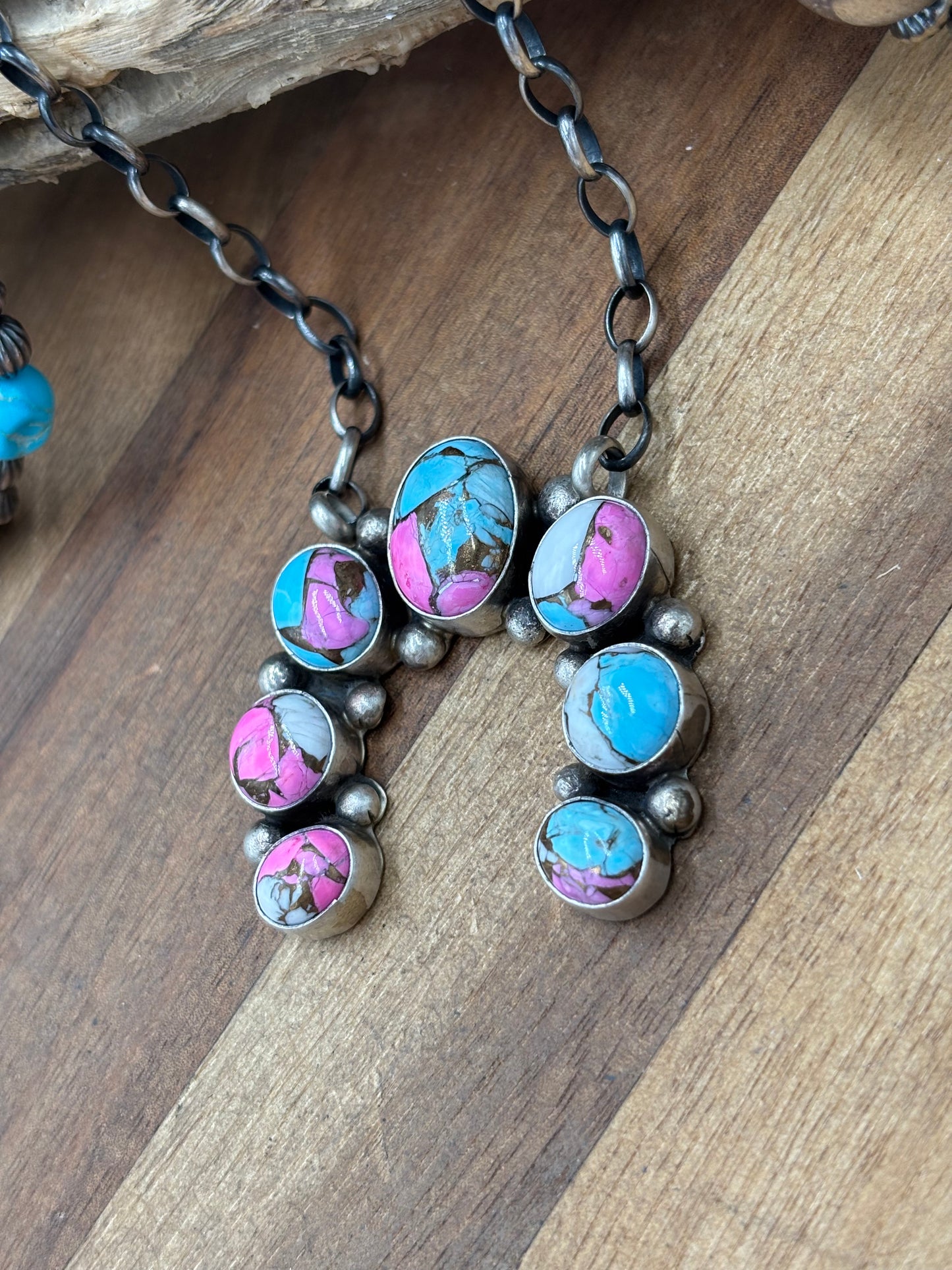 Cotton Candy #826-22 Naja Necklace by Augustine Largo, Navajo