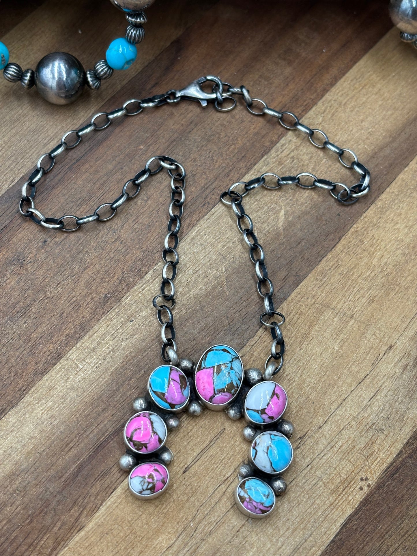 Cotton Candy #826-22 Naja Necklace by Augustine Largo, Navajo