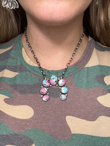 Cotton Candy #826-22 Naja Necklace by Augustine Largo, Navajo