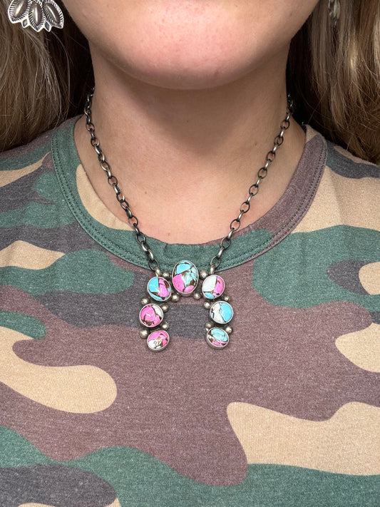 Cotton Candy #826-22 Naja Necklace by Augustine Largo, Navajo