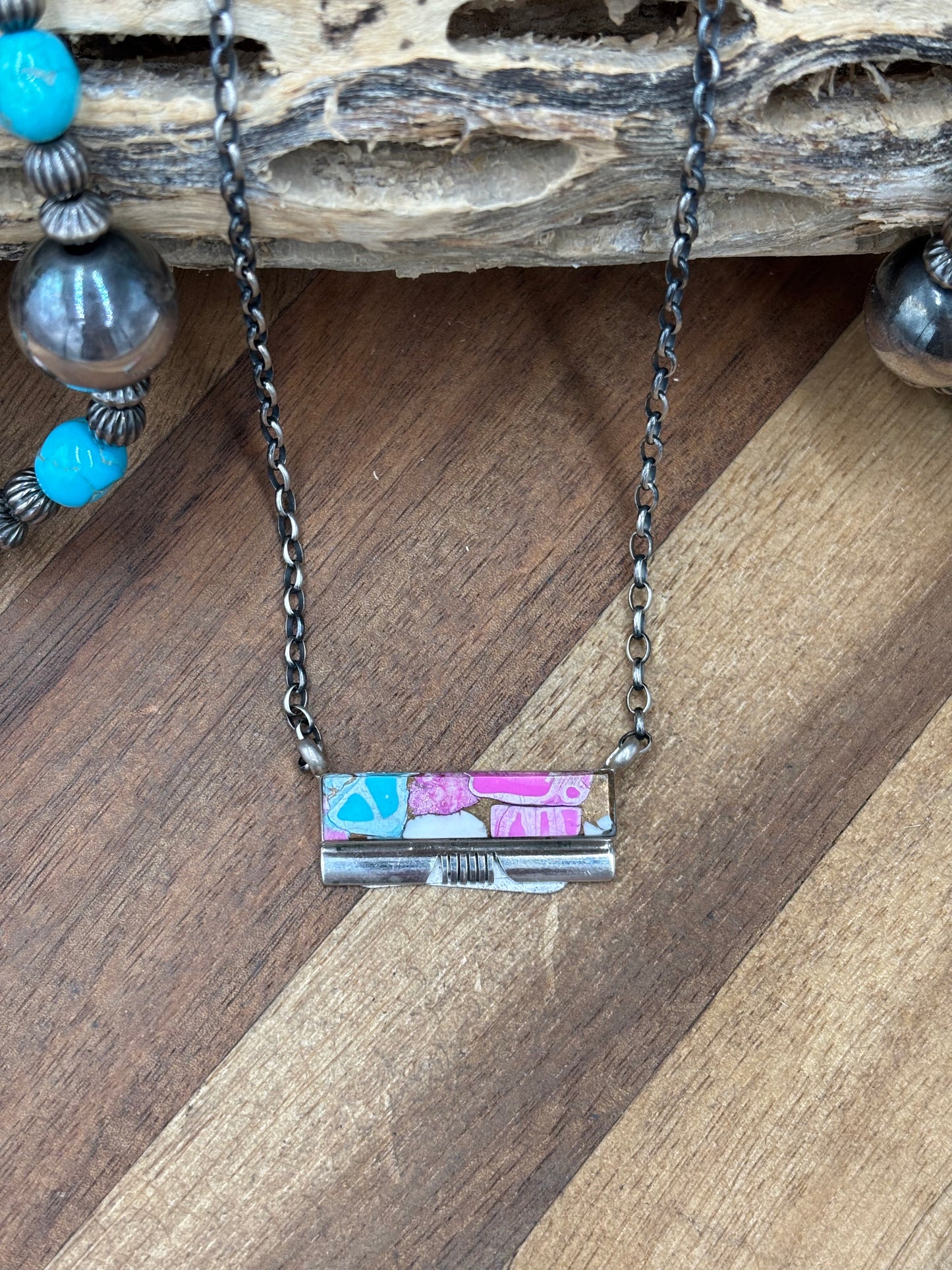 Cotton Candy #826-24 Bar Necklace by Steve Francisco, Navajo