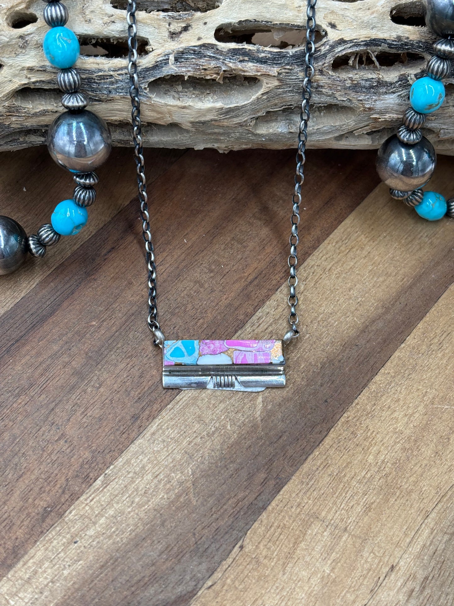 Cotton Candy #826-24 Bar Necklace by Steve Francisco, Navajo
