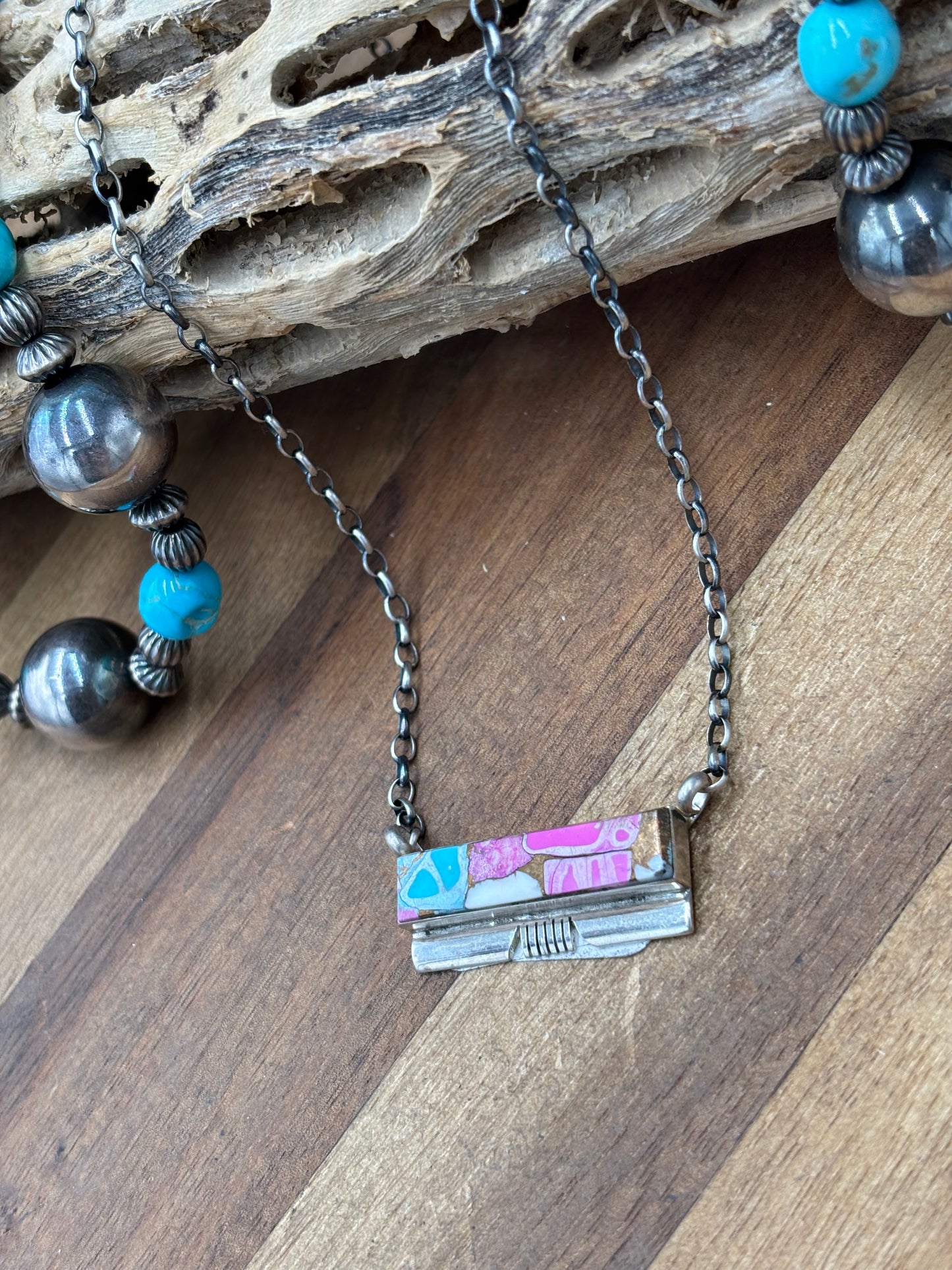 Cotton Candy #826-24 Bar Necklace by Steve Francisco, Navajo
