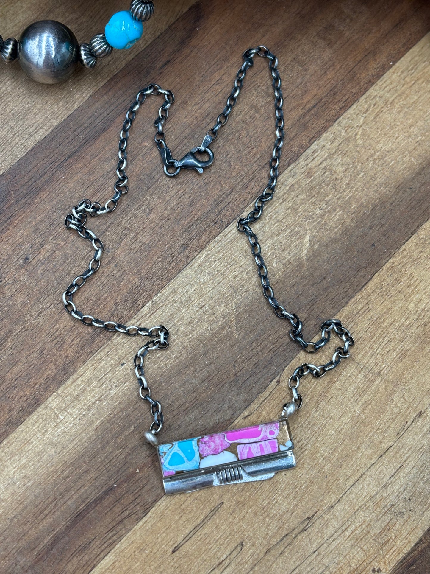 Cotton Candy #826-24 Bar Necklace by Steve Francisco, Navajo