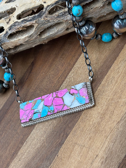 Cotton Candy #826-19 XL Bar Necklace by Brandon Etcitty, Navajo