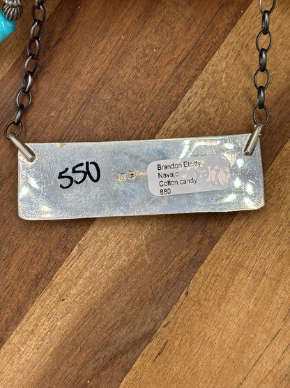 Cotton Candy #826-19 XL Bar Necklace by Brandon Etcitty, Navajo