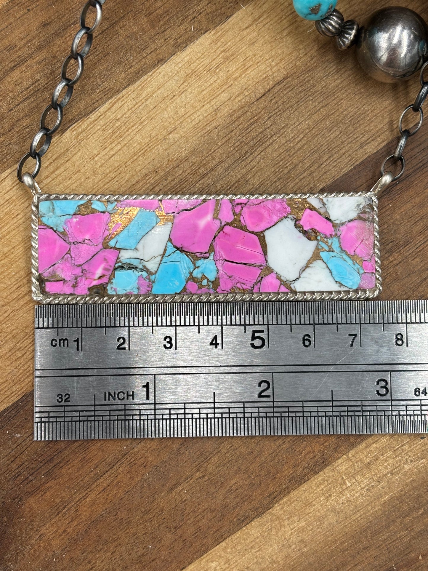 Cotton Candy #826-19 XL Bar Necklace by Brandon Etcitty, Navajo