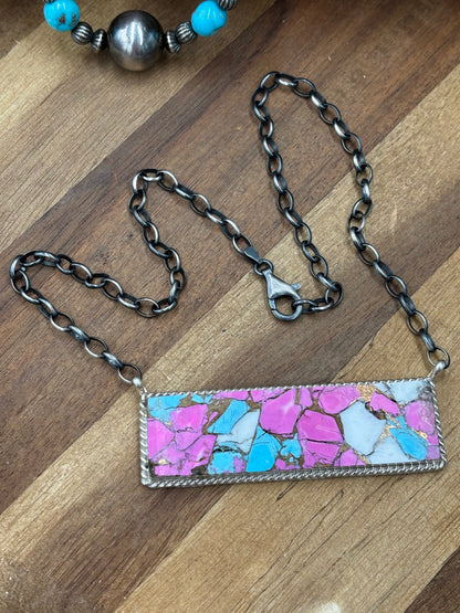 Cotton Candy #826-19 XL Bar Necklace by Brandon Etcitty, Navajo