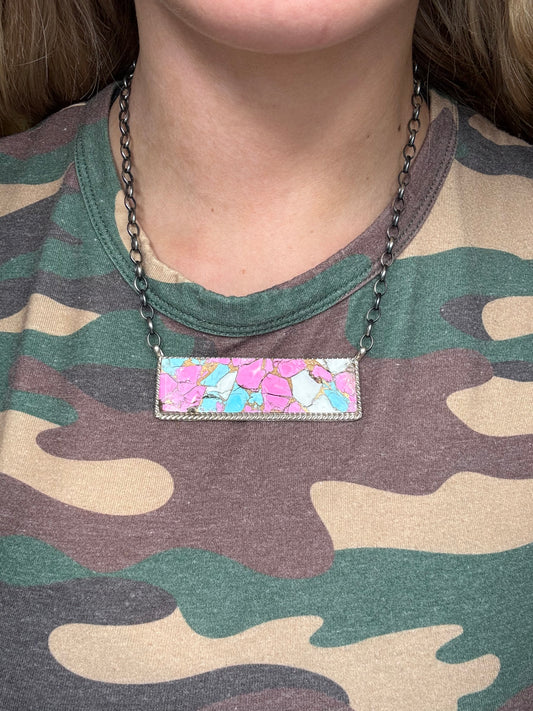 Cotton Candy #826-19 XL Bar Necklace by Brandon Etcitty, Navajo