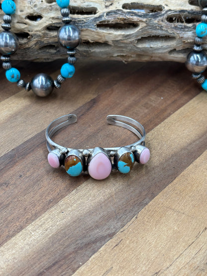 Pink Conch & Turquoise #92-3 Cuff by Augustine Largo, Navajo