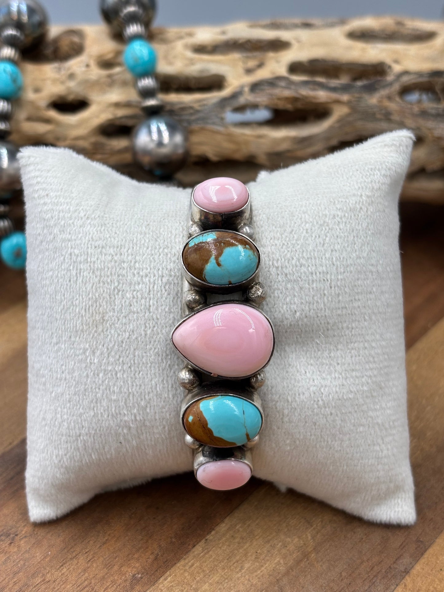 Pink Conch & Turquoise #92-3 Cuff by Augustine Largo, Navajo