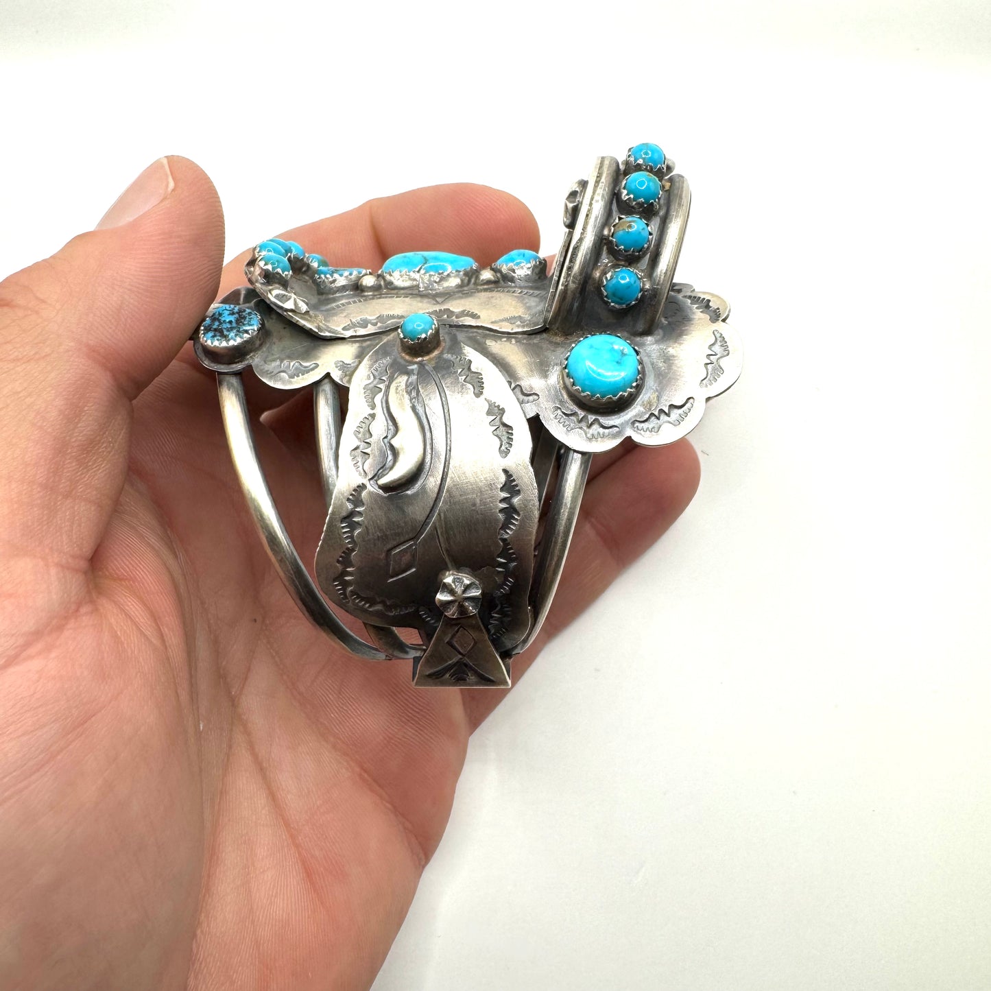 Saddle Cuff Bracelet with Turquoise by Navajo Artist Timothy Yazzie