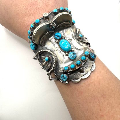 Saddle Cuff Bracelet with Turquoise by Navajo Artist Timothy Yazzie