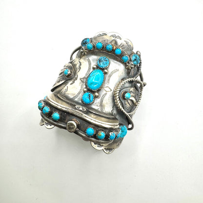 Saddle Cuff Bracelet with Turquoise by Navajo Artist Timothy Yazzie