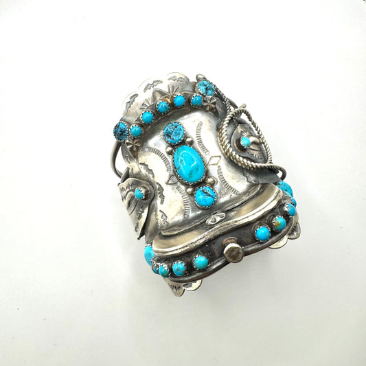 Saddle Cuff Bracelet with Turquoise by Navajo Artist Timothy Yazzie