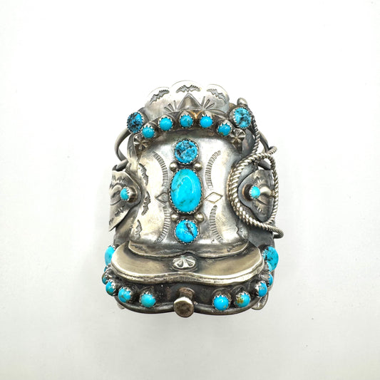 Saddle Cuff Bracelet with Turquoise by Navajo Artist Timothy Yazzie