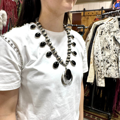 Black Onyx Statement Necklace by Chimney Butte, Navajo