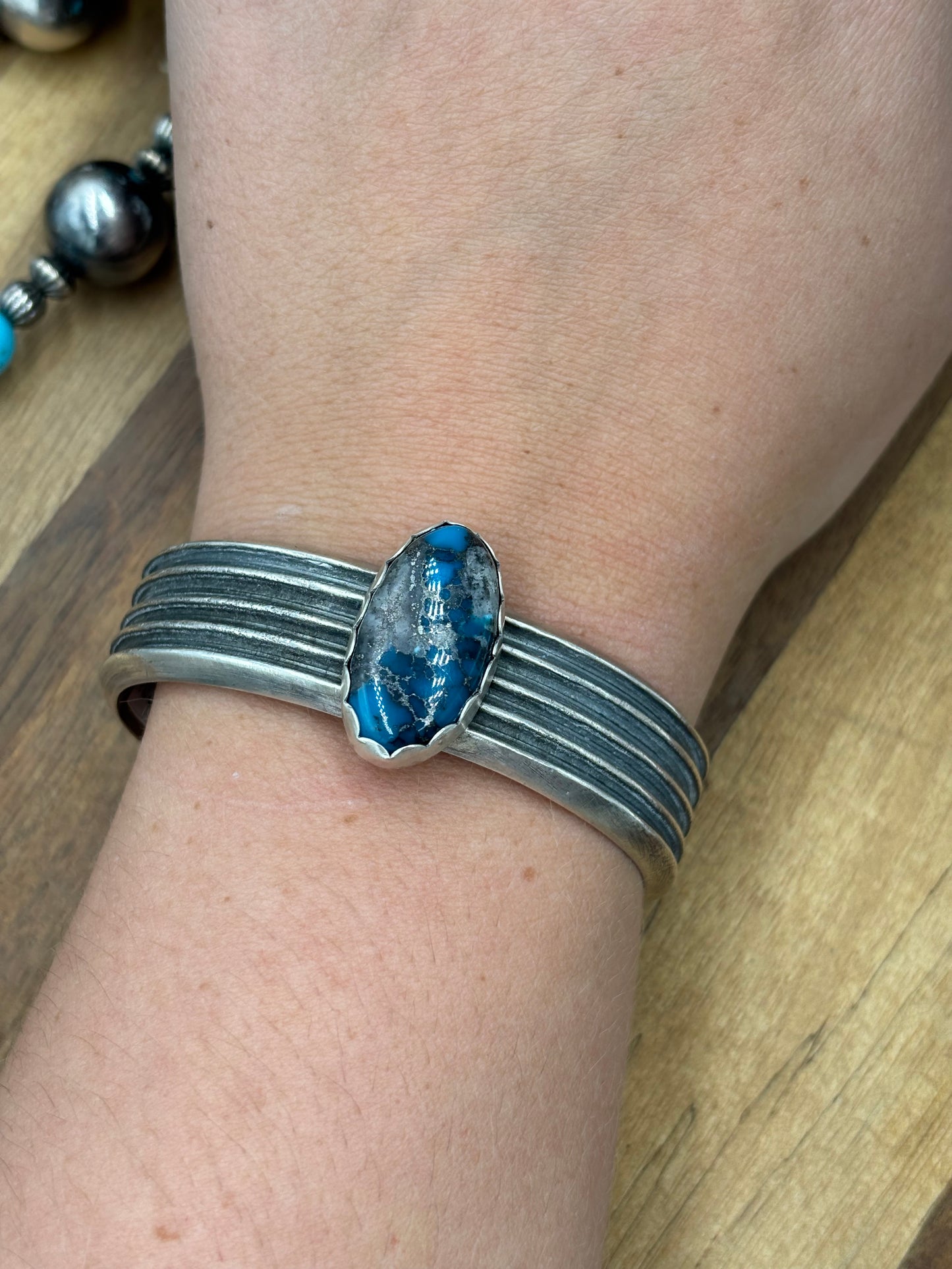 Morenci Turquoise #96-41 Cuff by R Chee, Navajo