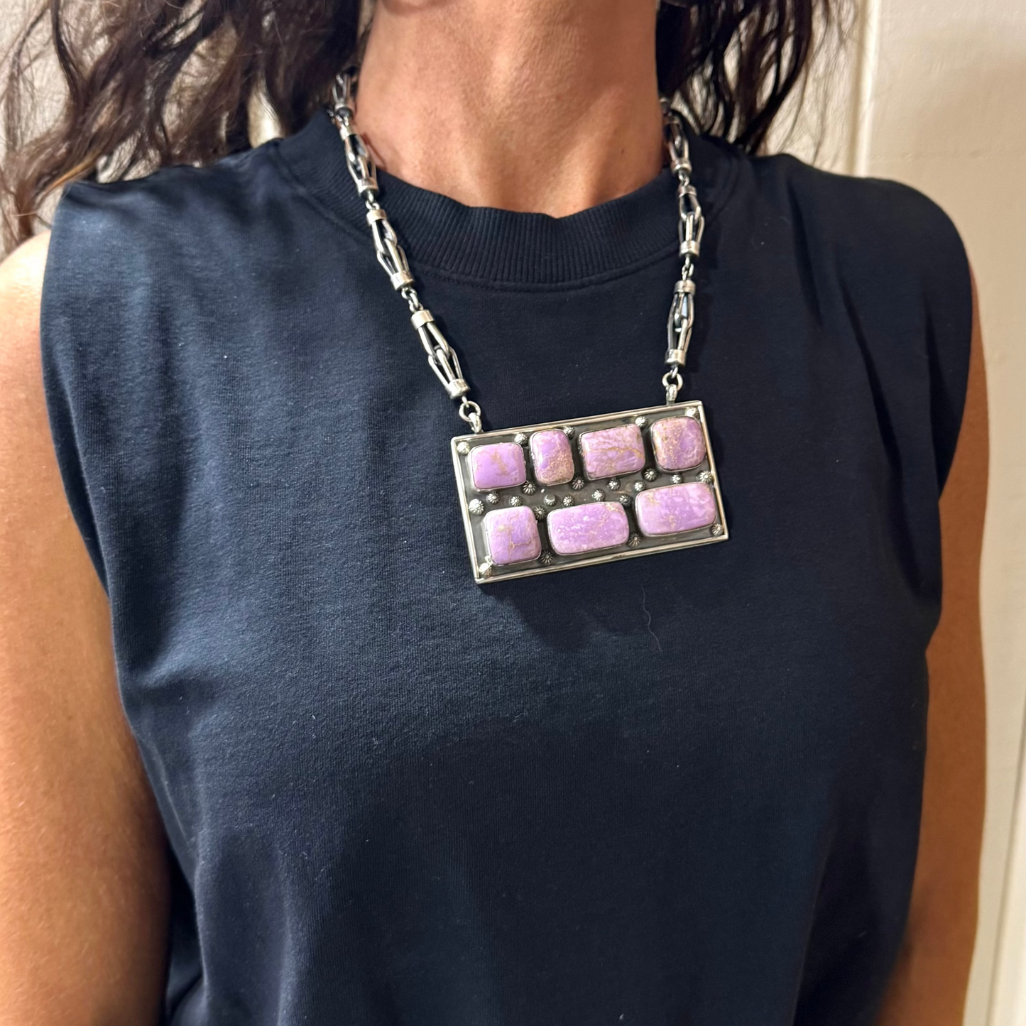 81/4 " Drop Phosphosiderite Bar Necklace By Terrel Nez Sr., Navajo