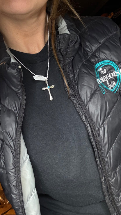 18” Cross Necklace by Navajo Artist Annie Lincoln Kingman Turquoise