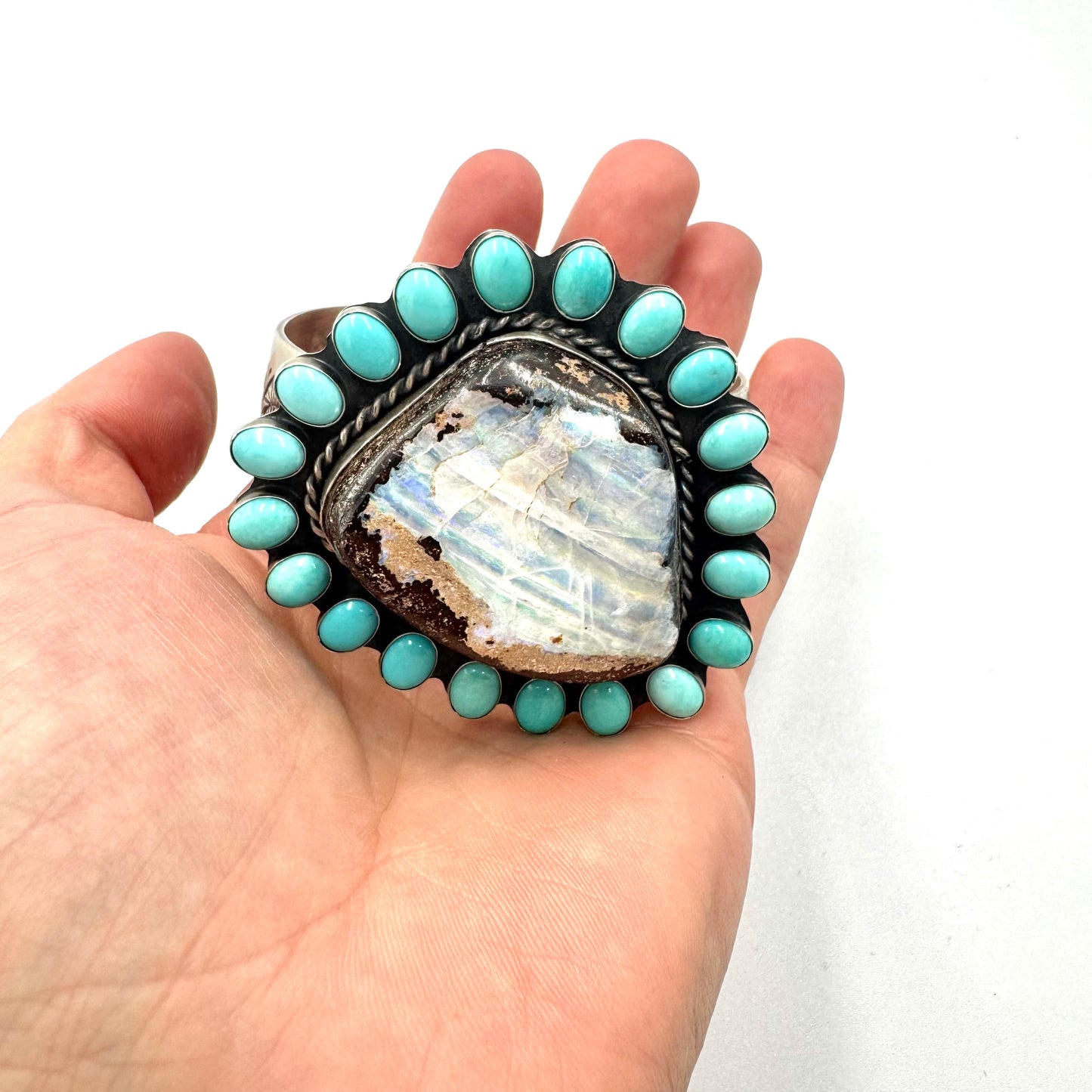 Boulder Opal Cuff with Sleeping Beauty by Ashley Boyd, Navajo