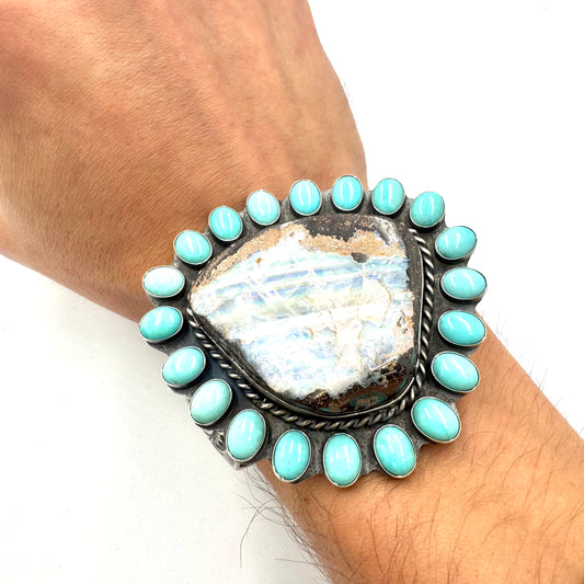 Boulder Opal Cuff with Sleeping Beauty by Ashley Boyd, Navajo