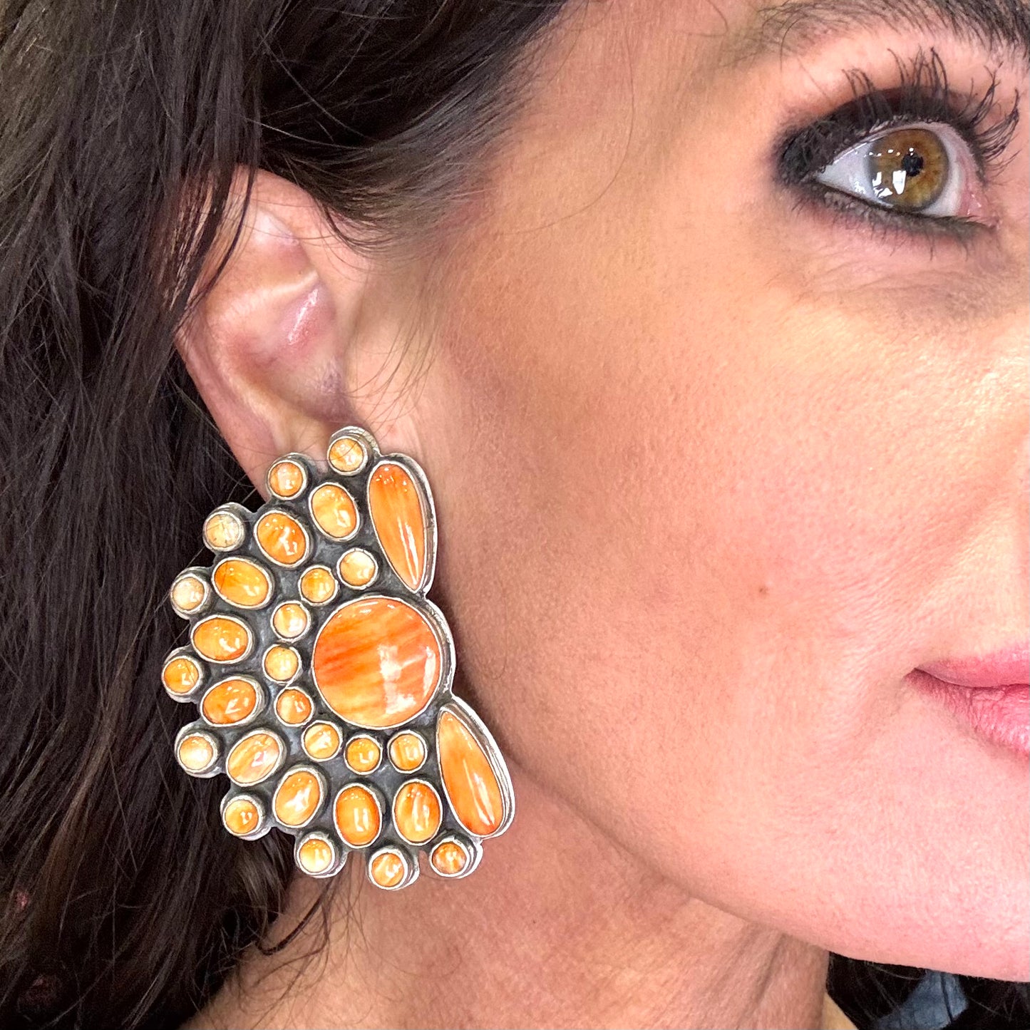 Orange Spiny Clip On Cluster Earrings by Master Silversmith Federico Jimenez