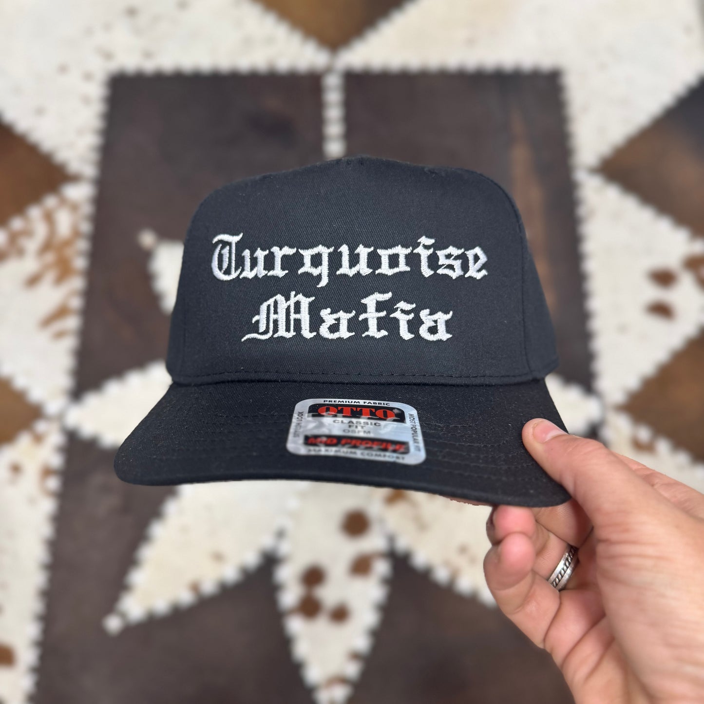 Turquoise Mafia Black Embroidered Snapback Trucker Hat