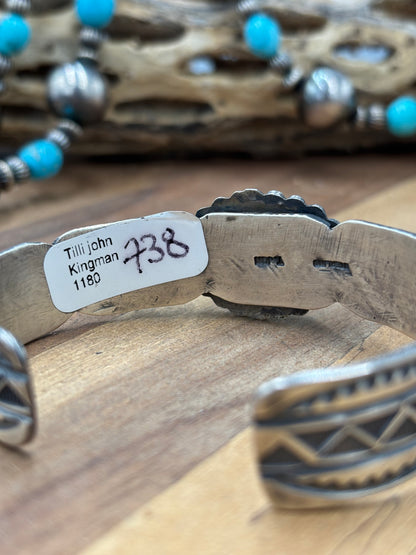 Kingman #96-20 Cuff by Tilli John, Navajo